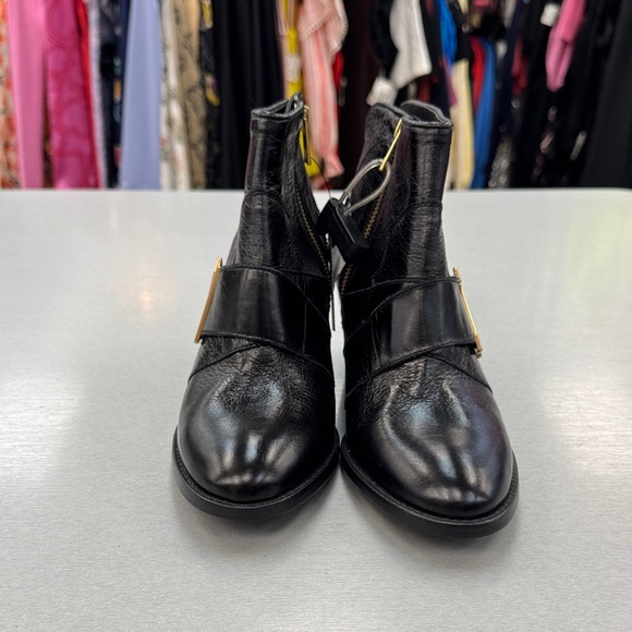 Zadig & Voltaire Black Leather Boots with Gold Accent - Picture 1 of 8